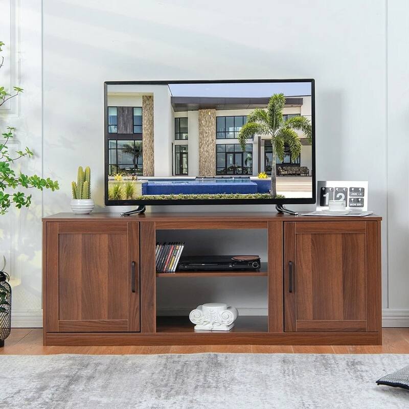 TV Stand 58" Console Center W/ 2 Cabinets for 65" TV Walnut - 58 inches