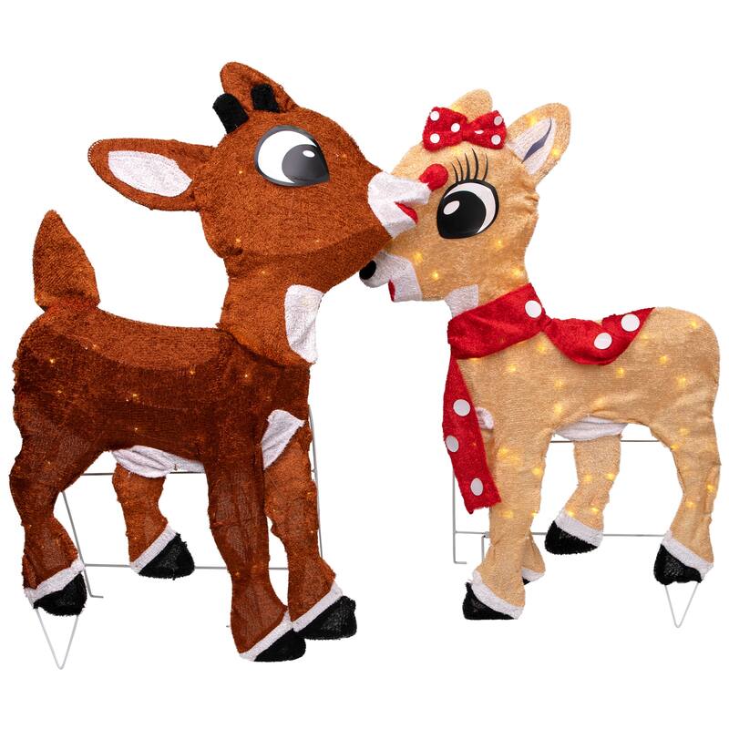 Set of 2 Lighted Rudolph and Clarice Outdoor Christmas Decorations 32"