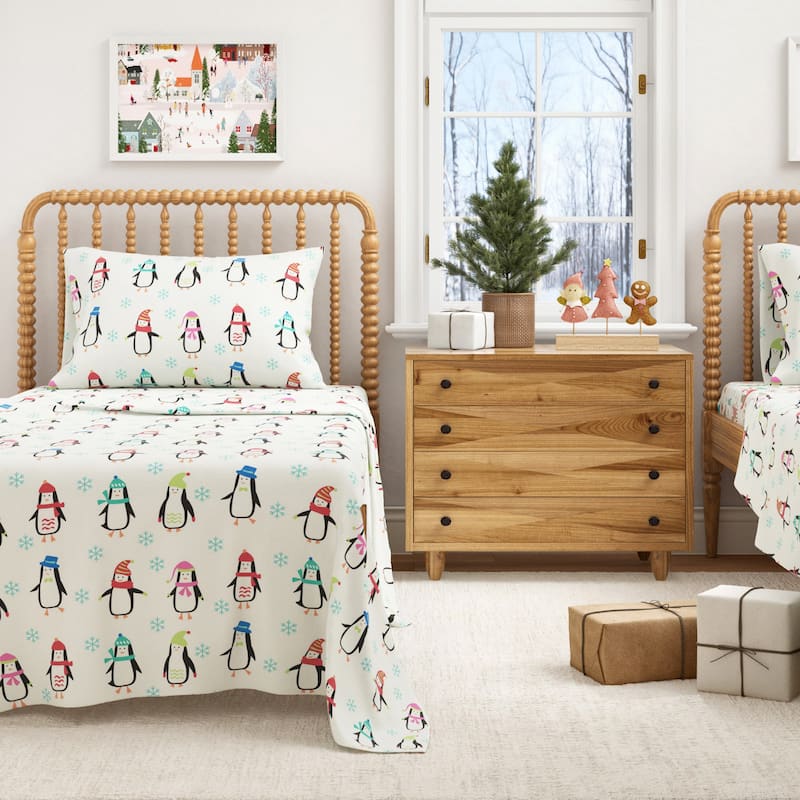 Linery & Co. Ultra-Soft Turkish Cotton Flannel Christmas Print Sheet Set
