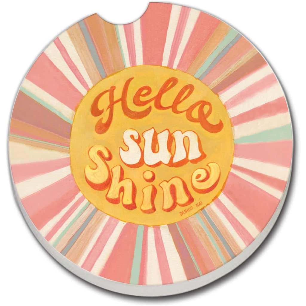 CounterArt Absorbent Stoneware Car Coaster, You are Sunshine Wreath, Set of 2