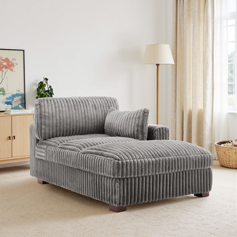 41" W Plush Corduroy Chaise Lounge with Pillows