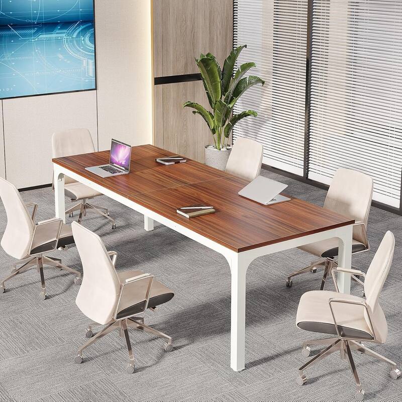 78.74" Large Rectangle Conference Table/Desk, Modern Seminar Meeting Table, Business Tables for Boardroom & Office - Brown+White