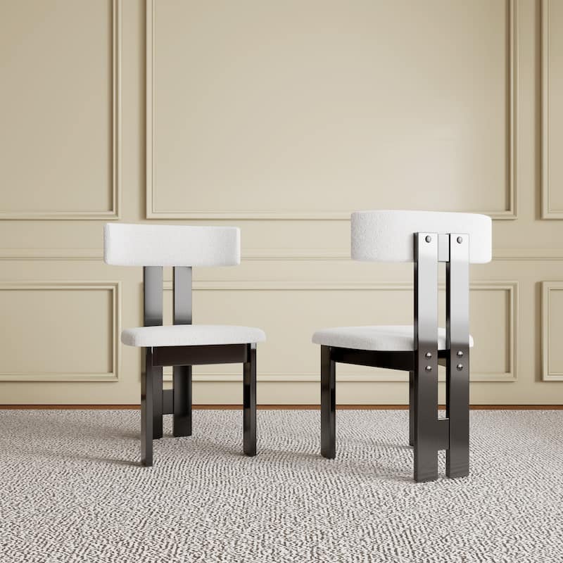 Set of 2 Modern Dining Chairs, Pure White Velvet Upholstery & Solid Wood Frame, Vertical Backrest Kitchen Chairs - White