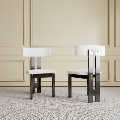 Set of 2 Modern Dining Chairs, Pure White Velvet Upholstery & Solid Wood Frame, Vertical Backrest Kitchen Chairs