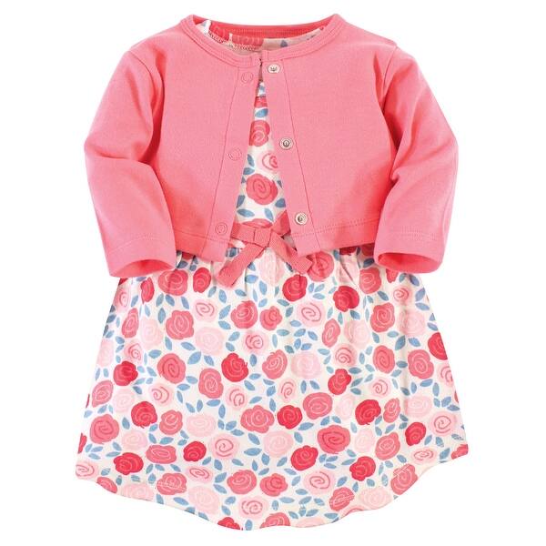 slide 1 of 1, Touched by Nature Baby Girl Organic Cotton Dress and Cardigan 2pc Set, Rosebud 18-24 Months - Rosebud