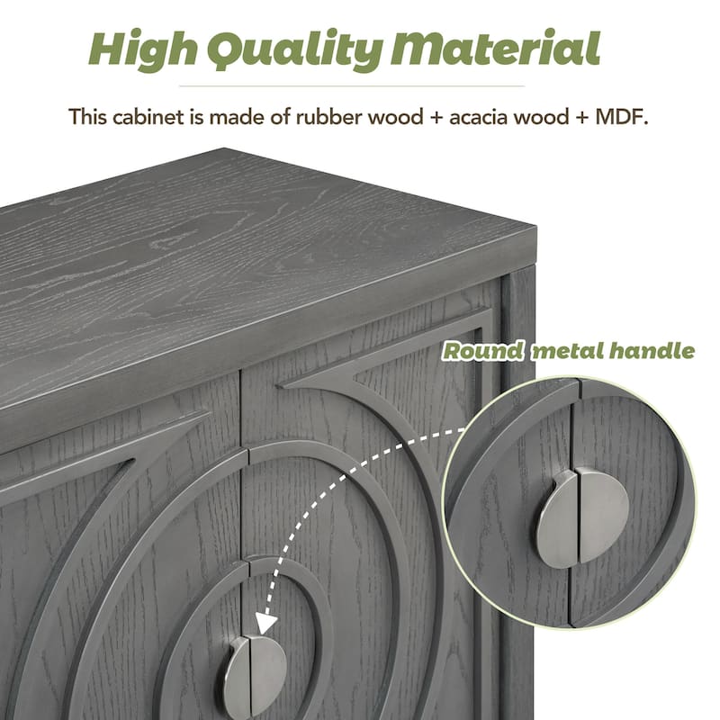Retro Sideboard Doors with Circular Groove Design Round Metal Door Handle - 60"L x 16"W x 32"H
