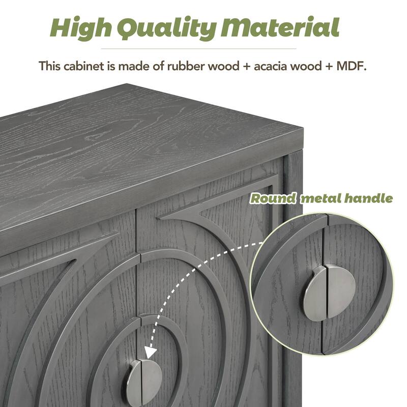 Vintage Distressed Finish Sideboard with Round Metal Handles and Large Storage Capacity