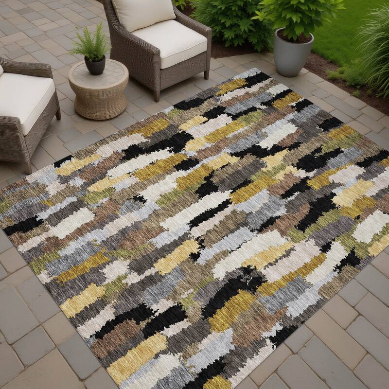 Machine Washable Indoor/ Outdoor Contemporary Stacks Chantille Rug