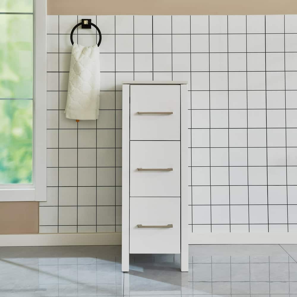 Vanity Art 12" Narrow Bathroom Side Storage Cabinet with Engineered Marble Top - 11.8 W x 18.5 D x 29.1 H