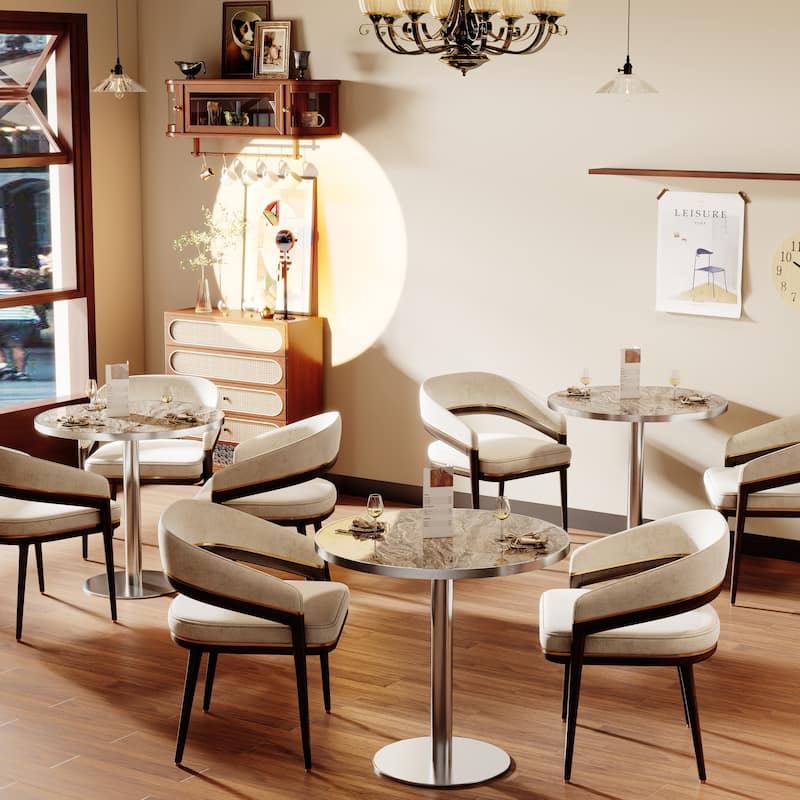 Square Modern Dinning Table 31.5 inches Bistro Table Tulip Table with Faux Marble top, Sturdy Metal Frame Diameter