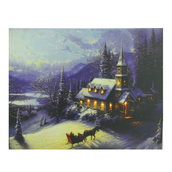 Shop Led Lighted Church In Wintry Woods Canvas Wall Art 15 75 X 19 75 Overstock 16561632