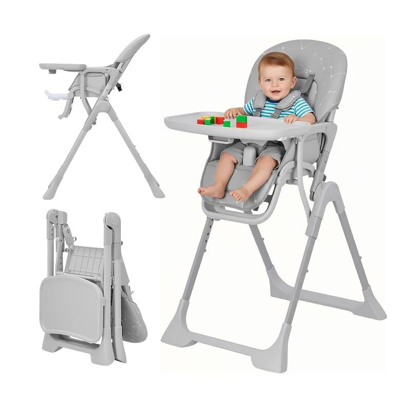 Adjustable Height Foldable Feeding Chairs for Babies and Toddlers - Grey