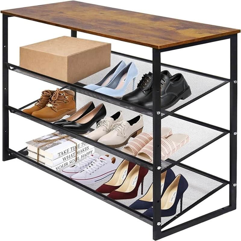4 Tiers Shoe Rack - 25.2"D x 11.81"W x 28.43"H - Rustic Brown