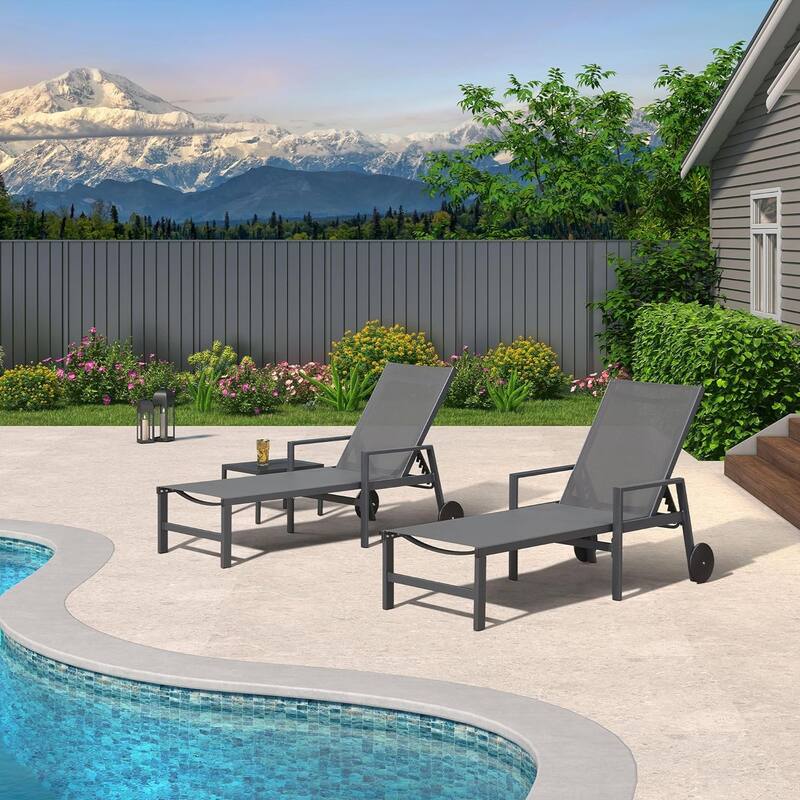 PURPLE LEAF Adjustable Patio Chaise Lounge Set 2 Pieces Lounge Chairs with Wheels and Side Table