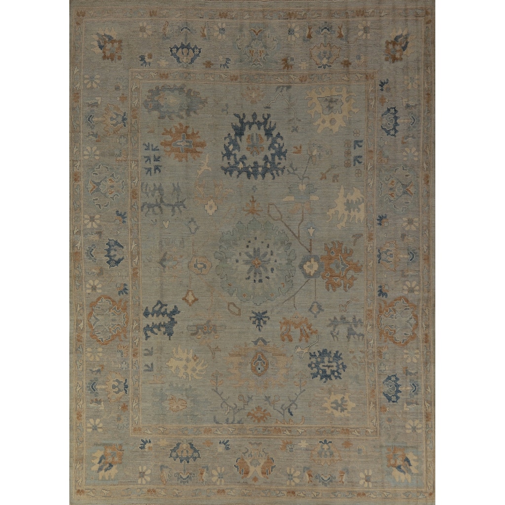 Hand Knotted Oriental 100% Wool Carpet Transitional All-Over Greys & Charcoal Oushak Area Rug - 9' 11'' X 8' 1''