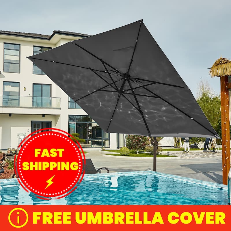 9 ft.Rotation Square Cantilever Tilt Patio Umbrella With Crank