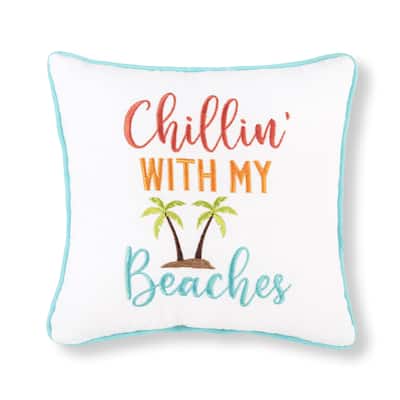 10" x 10" Chillin With My Beaches Embroidered Small Petite Throw Pillow