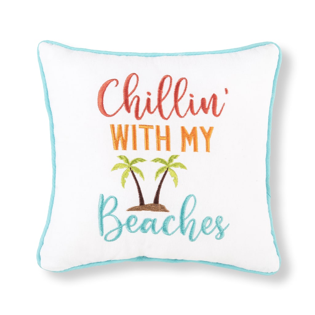 10" x 10" Chillin With My Beaches Embroidered Small Petite Throw Pillow