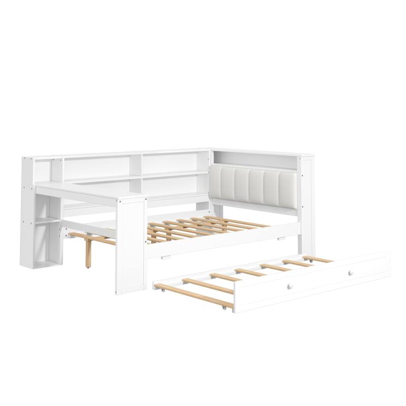 Daybed Bed with Trundle, Storage Shelves, Charging Station, & LED Light by Harper&Bright Designs