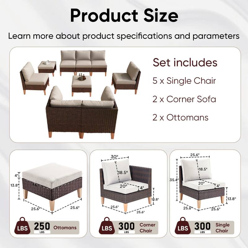 Patio Sectional Sofa Loveseat Sofa with Ottoman