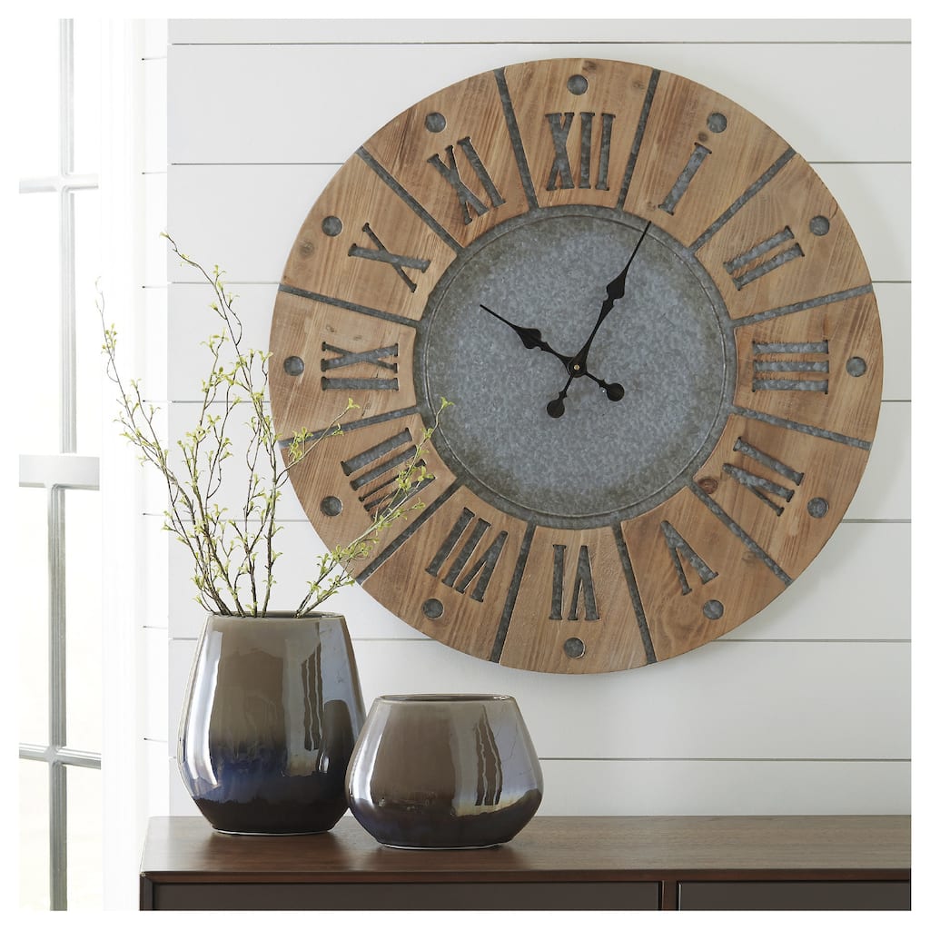 Payson Gray/Brown Modern Farmhouse Wooden Wall Clock - 30.75" W x 1" D x 30.75" H