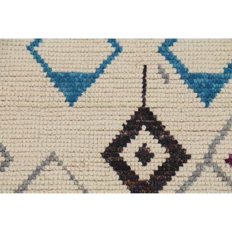 Striped Ivory Moroccan Oriental Area Rug Handmade Wool Carpet - 3'10"x 6'11"