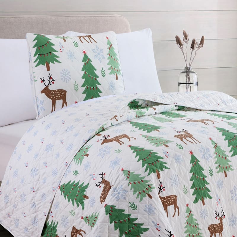 Premium Christmas Trees Microfiber Quilt Set With Shams