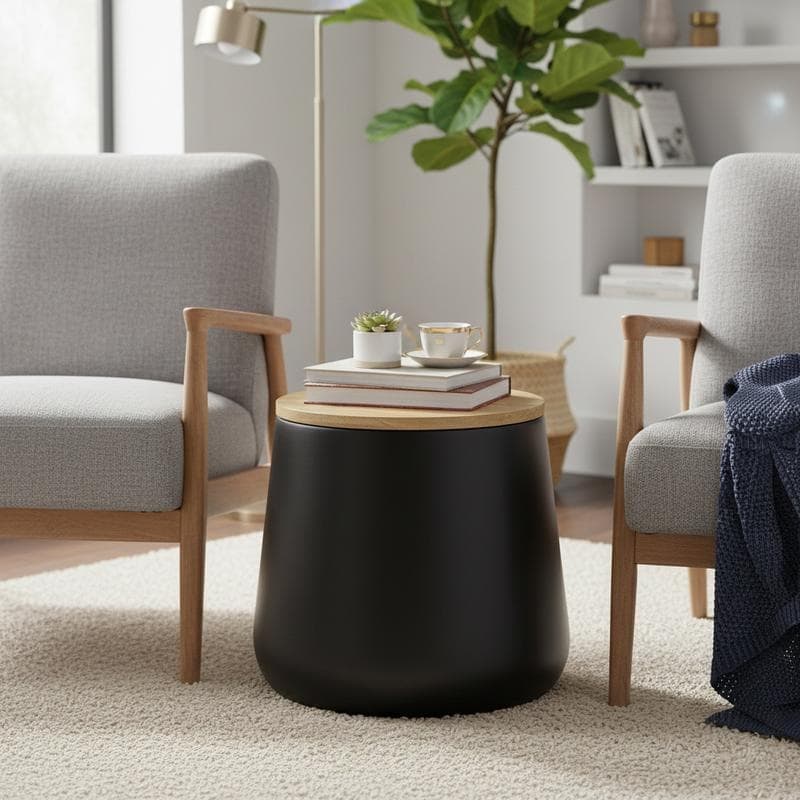 Orunel Round Storage Side Table Fiberstone Pedestal End Table Removable Lid Outdoor Indoor Accent Nightstand
