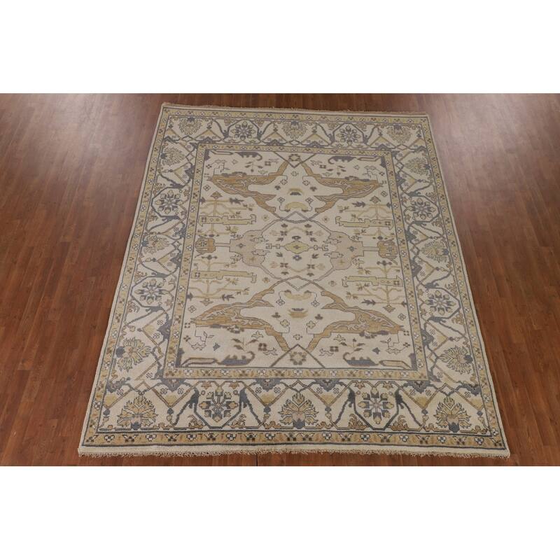 Beige Oushak Oriental Area Rug Handmade Oriental Wool Carpet - 8'1"x 9'10"