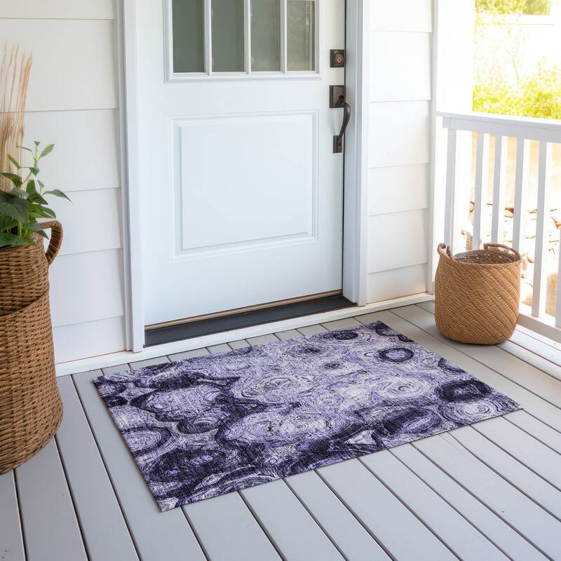 Machine Washable Indoor/ Outdoor Chantille Abstract Waves Rug