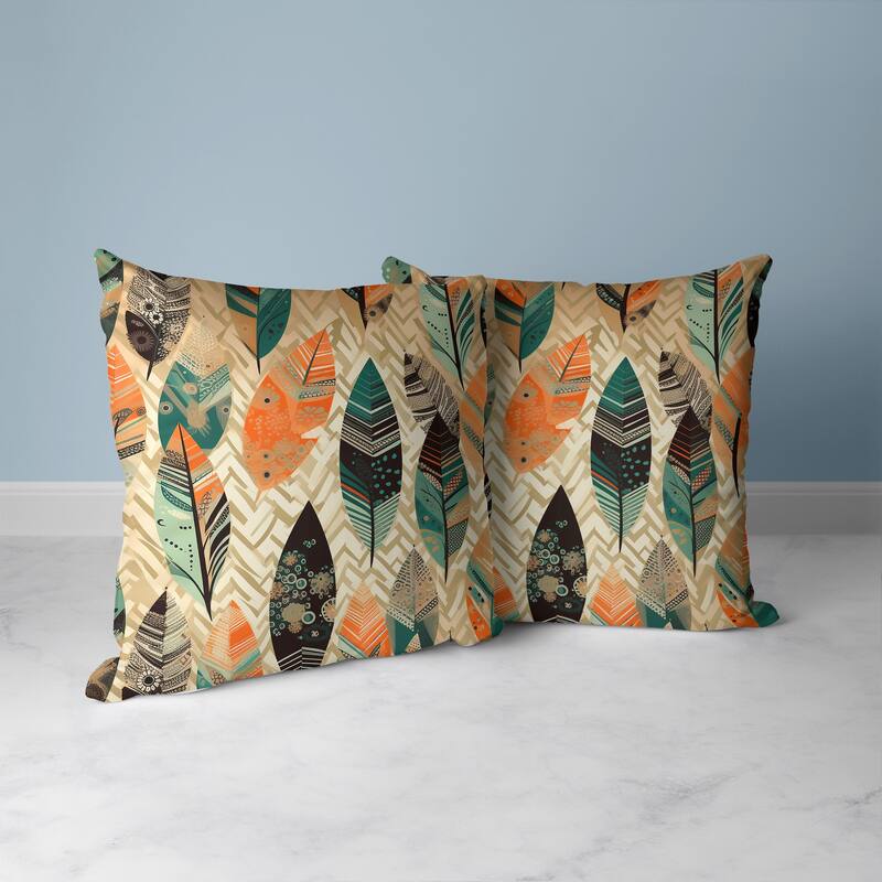 Leafy Mirage Faux Suede Reversible Throw Pillow Orange and Green