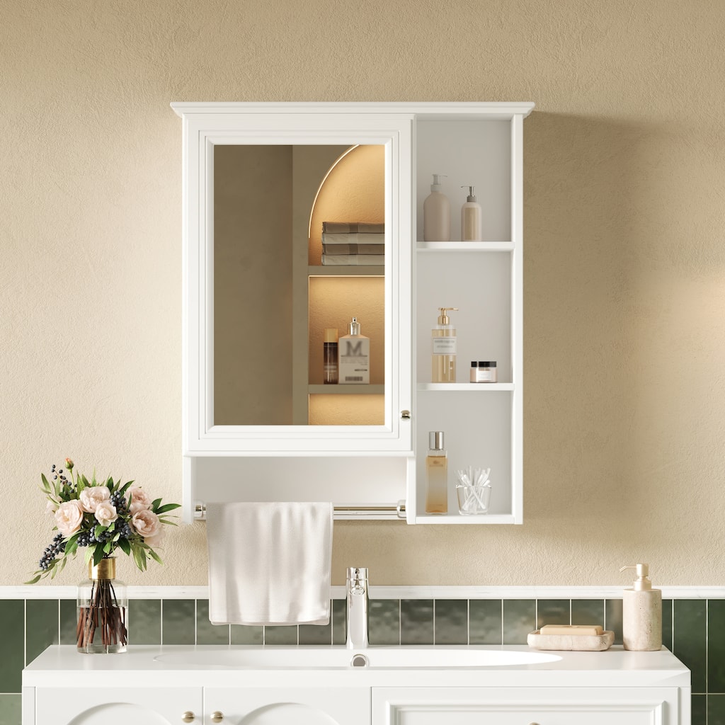 24-inch 3-in-1 Bathroom Mirror Cabinet - Wall Mounted Medicine Cabinet with Adjustable Shelf & Tower Bar, High-Define Mirror