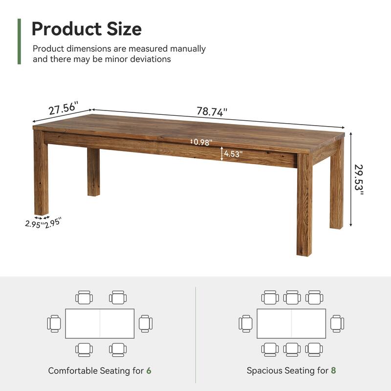 78.7" Rectangular Solid Wood Conference Table Meeting Table for Office
