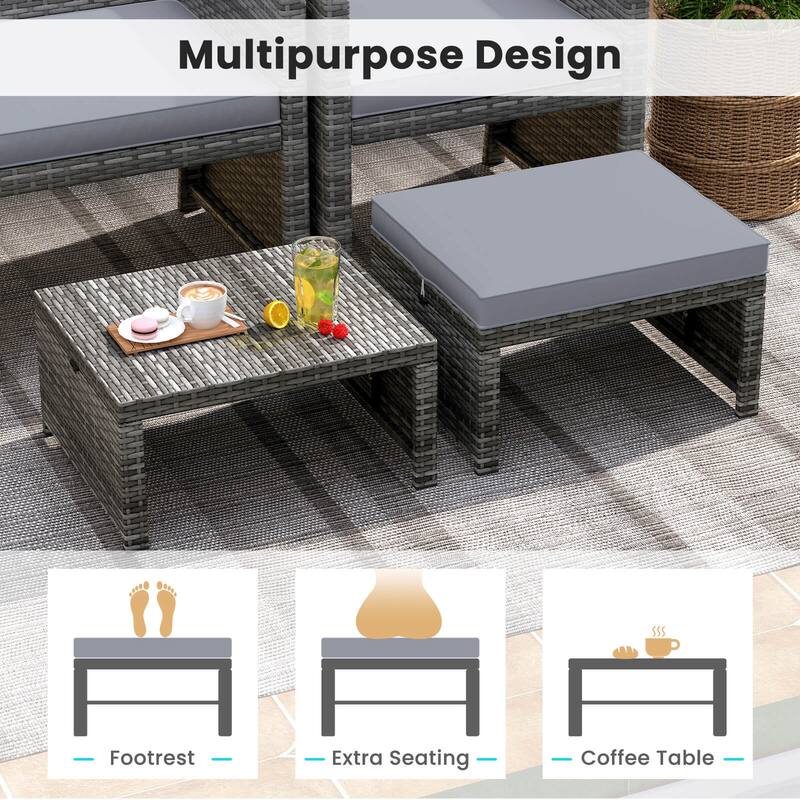 Costway Patio Ottomans Set of 2 PE Rattan Footstools with Removable - See Details