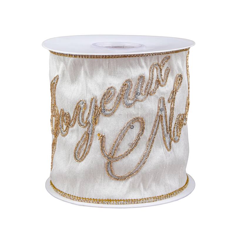 HGTV Home Collection Joyuex Snowflake Embroidered Dupioni Ribbon, Ivory, 4 in - 4 in
