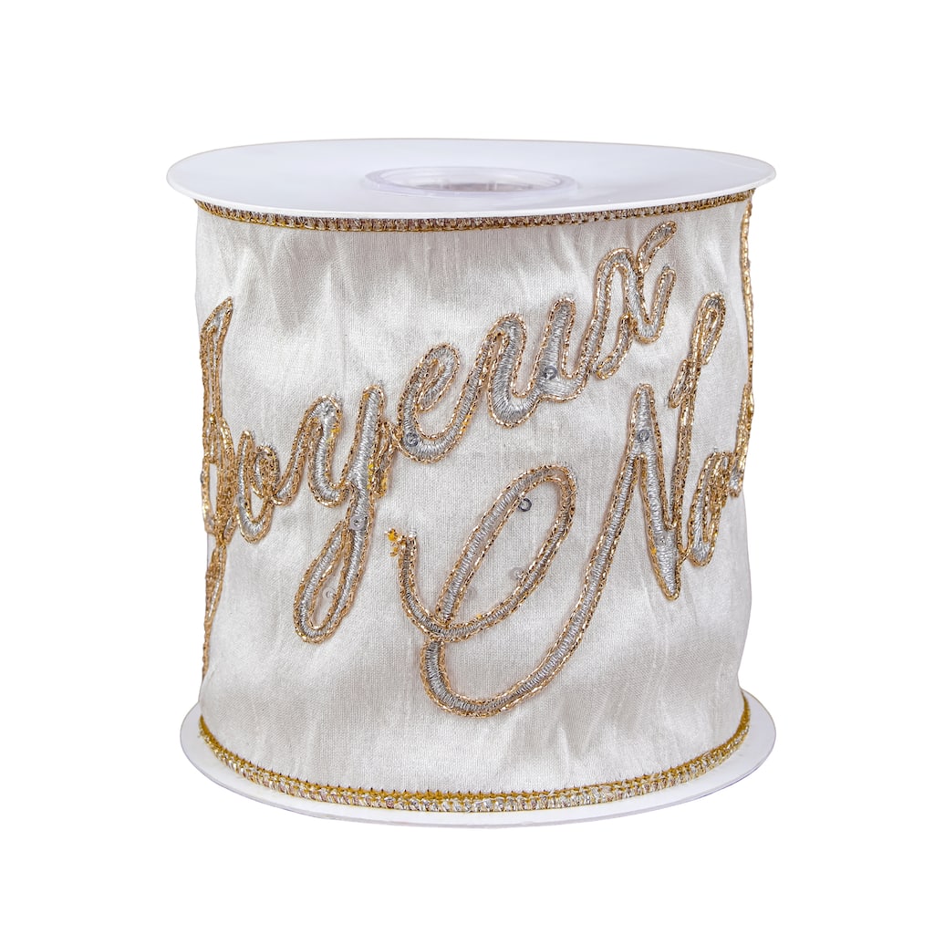 HGTV Home Collection Joyuex Snowflake Embroidered Dupioni Ribbon, Ivory, 4 in - 4 in