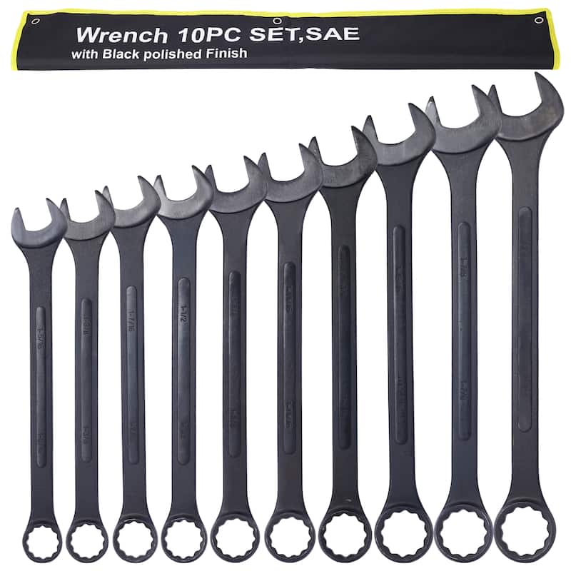 Jumbo Combination Wrench Set Extra Large,10 PC SAE Black-Oxide Jumbo Combo Wrench Set 1-5/16" - 2" with pouch