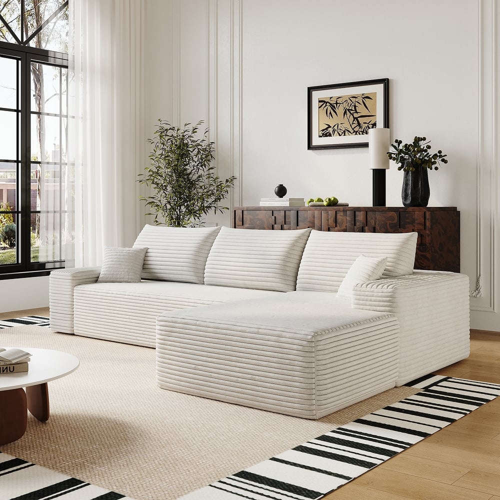 Cloud Sectional Couch with L-Shaped Chaise, Modular 3 Seat Corner Sectional Sofa, Corduroy Upholstered Sleeper Sofa