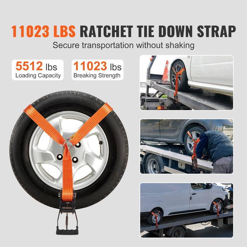 Ratchet Tie Down Straps Kit, Lasso Style 2" x 120" Tire Straps, 11023 LBS Breaking Strength, for Passenger Car, Truck, 4-Pack