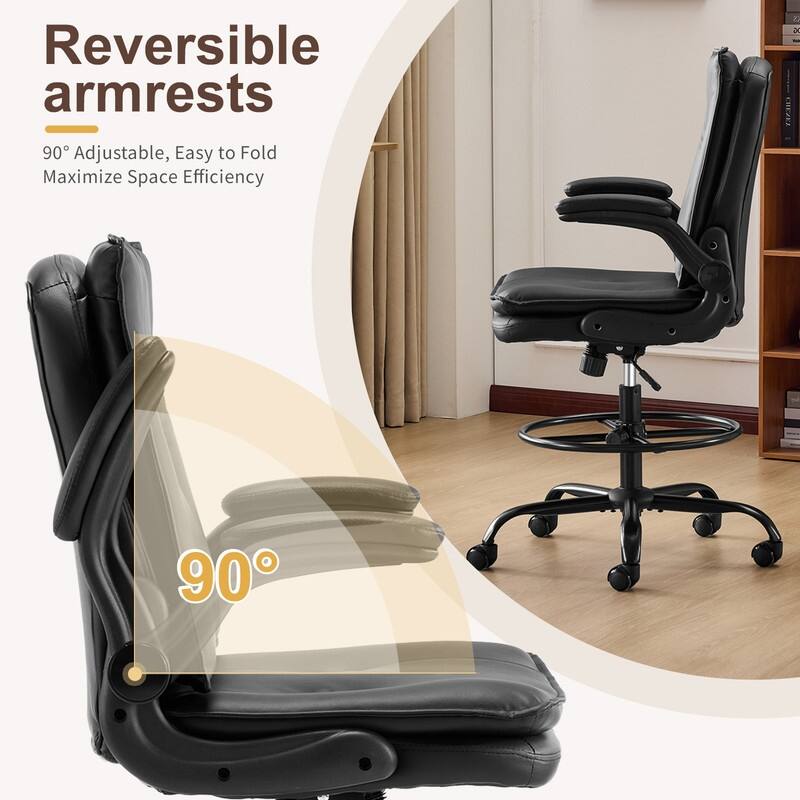 PU Tall Office Chair Drafting Chair With Adjustable Footrest Ring