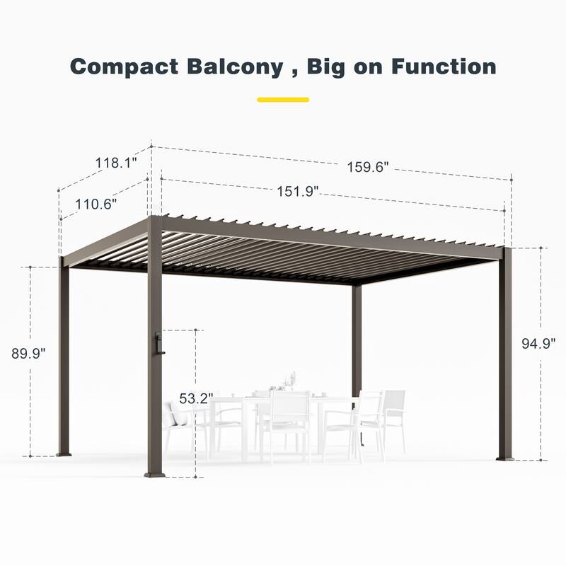Patio Louvered Pergola with Adjustable Roof, Aluminum Steel Pergola