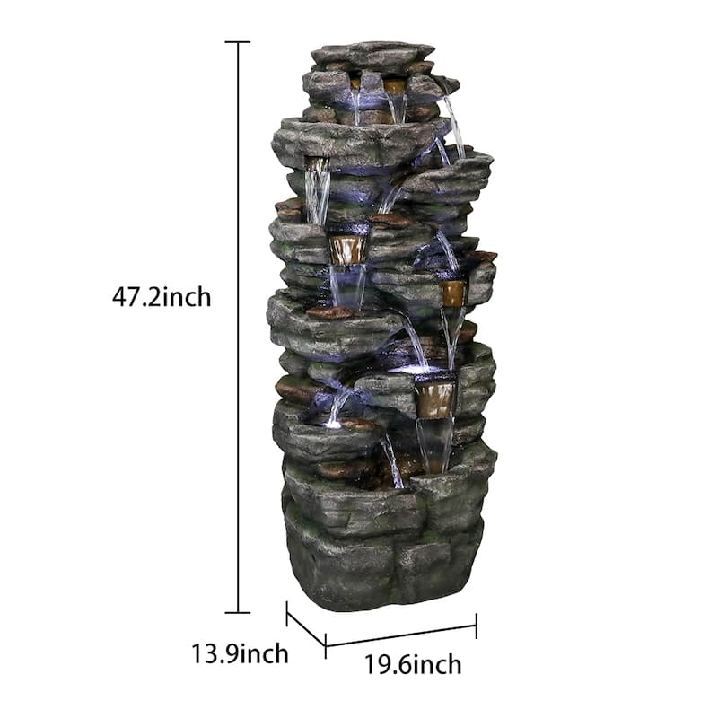 Large Outdoor Water Fountain - 47.2" H 9-Tier Outdoor Garden Fountain