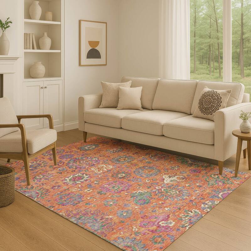 Premium Washable Super Soft Traditional Global Mayfield Rug - Orange - 2'6" x 3'10"