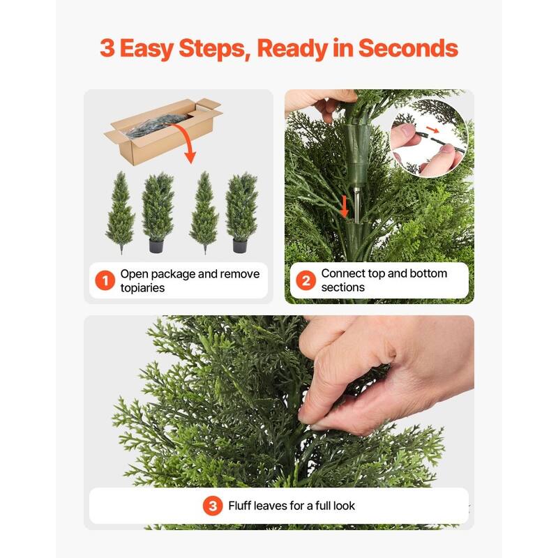 Set of 2 Artificial Topiary Cedar Trees Faux Greenery with Iron & PE Trunks, Weather-Resistant Decorative Plants