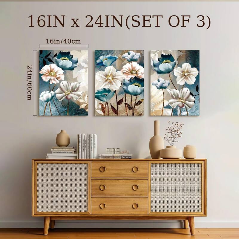 3 Piece Lotus Flower Canvas Wall Art