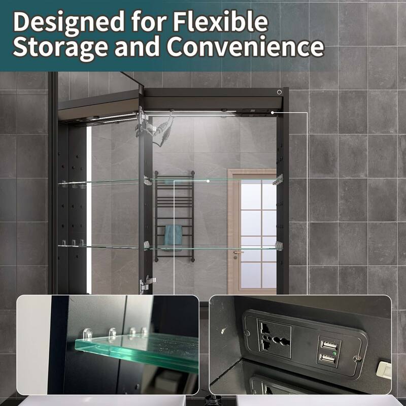 20" x 30" Lighted Recessed Medicine Cabinet with Mirror and Electrical Outlet