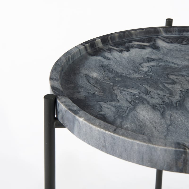 Stella Gray Marble Top w/ Black Iron Base Round Accent Table