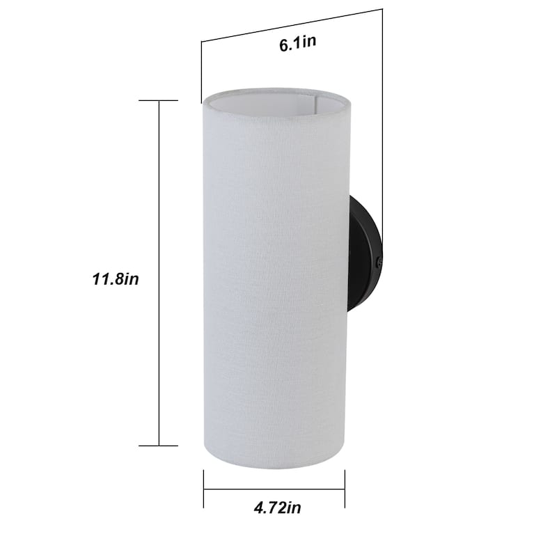 Modern 2-Light Wall Sconce with Fabric Shade - Black - H11.8" × W4.4" × D6.1"