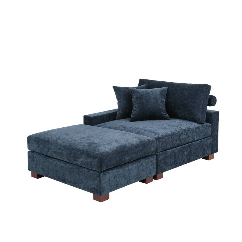 Modern Chenille Chaise Lounge Set with Ottoman