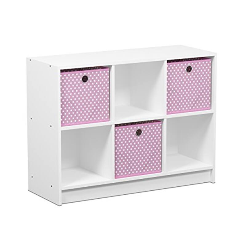31.6 in. Tall White/Light Pink Wood 6-Shelf Bookcase